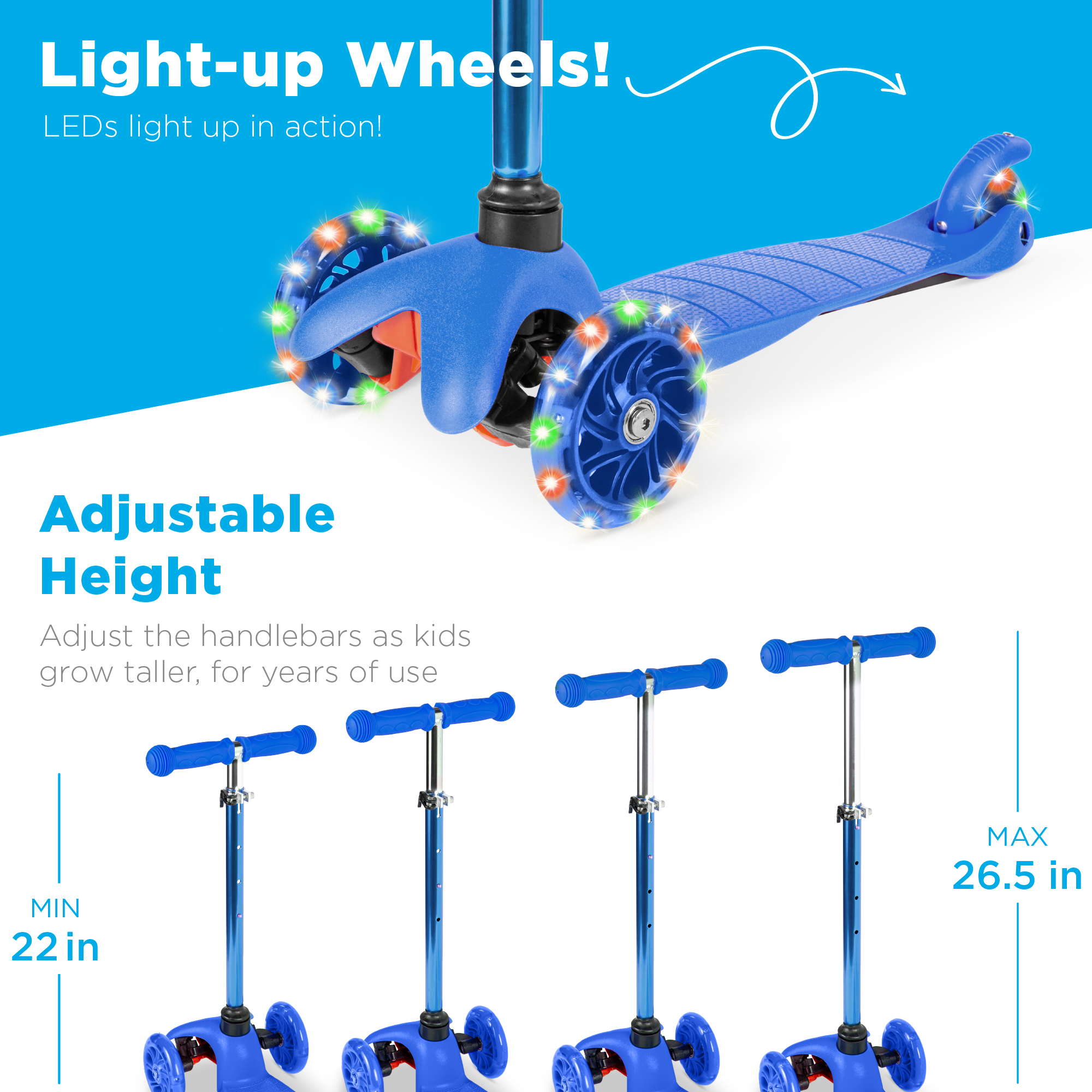 Best Choice Products Kids Mini Kick Scooter Toy w/ Light-Up Wheels and Height Adjustable T-Bar -Blue - image 2 of 7
