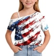 thumbnail image 5 of Odeerbi Toddler Kids Girls 4th of July One Shoulder T-Shirt Short Sleeve Independence Day Graphic Tops, 5 of 9