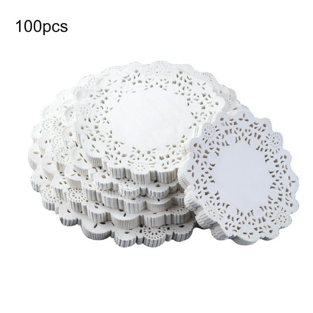 Trayknick 100Pcs Round Paper Lace Doilies Cake Placemat Party Wedding Baking Decoration