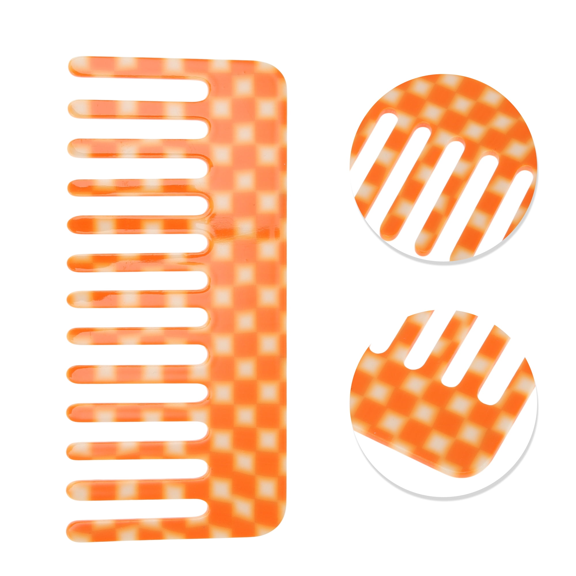Unique Bargains 1 Pc Square Retro Checkerboard Hair Comb for All Hair Types Orange, White