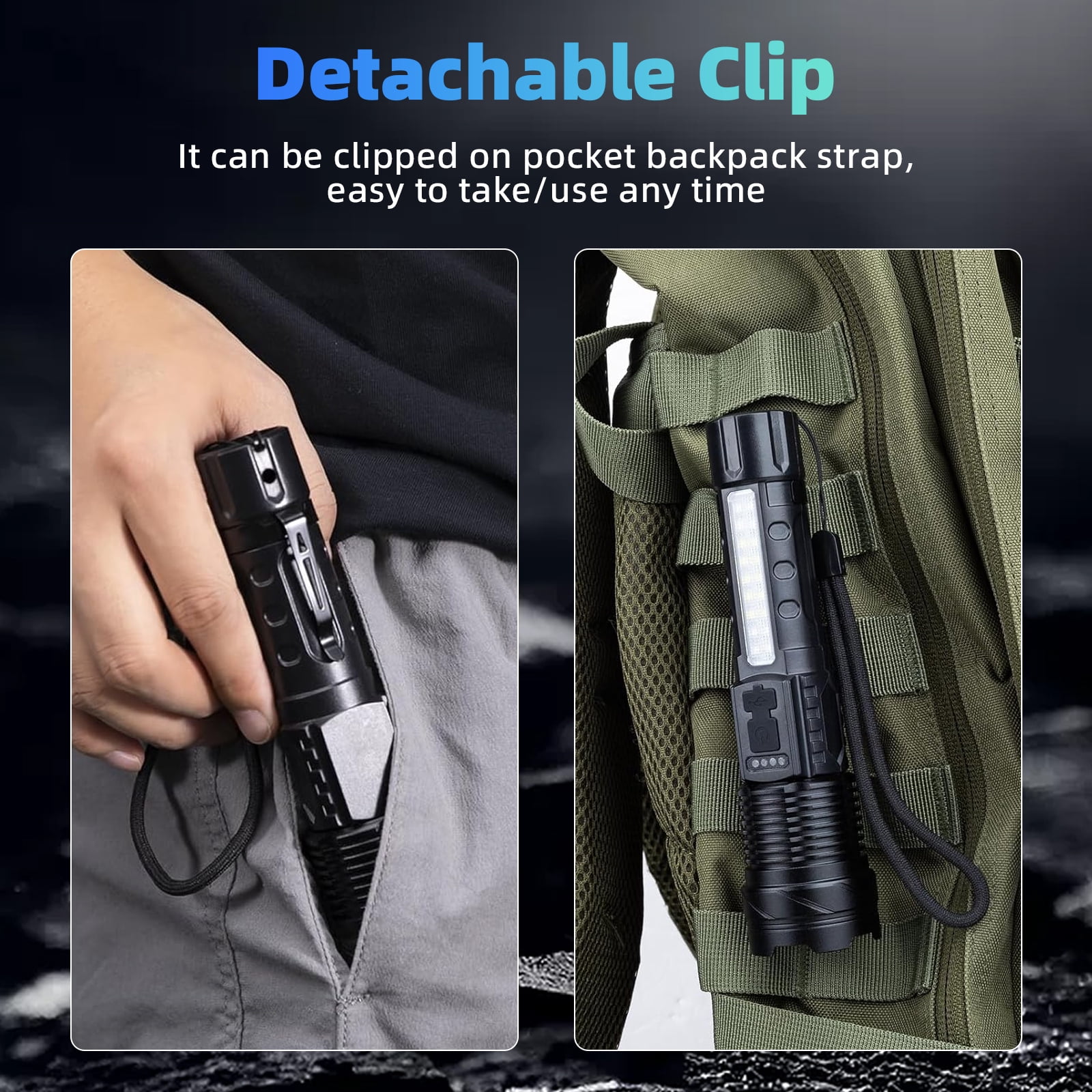 990000 Lumen Rechargeable LED Flashlight, Zoomable Flashlight with 7 Modes Camping Hiking Emergencies