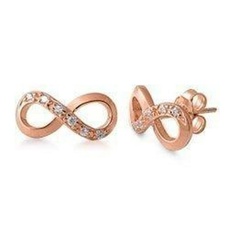 - STERLING SILVER Silver Stud Earrings - Infinity Knot CZ Rose Gold plate