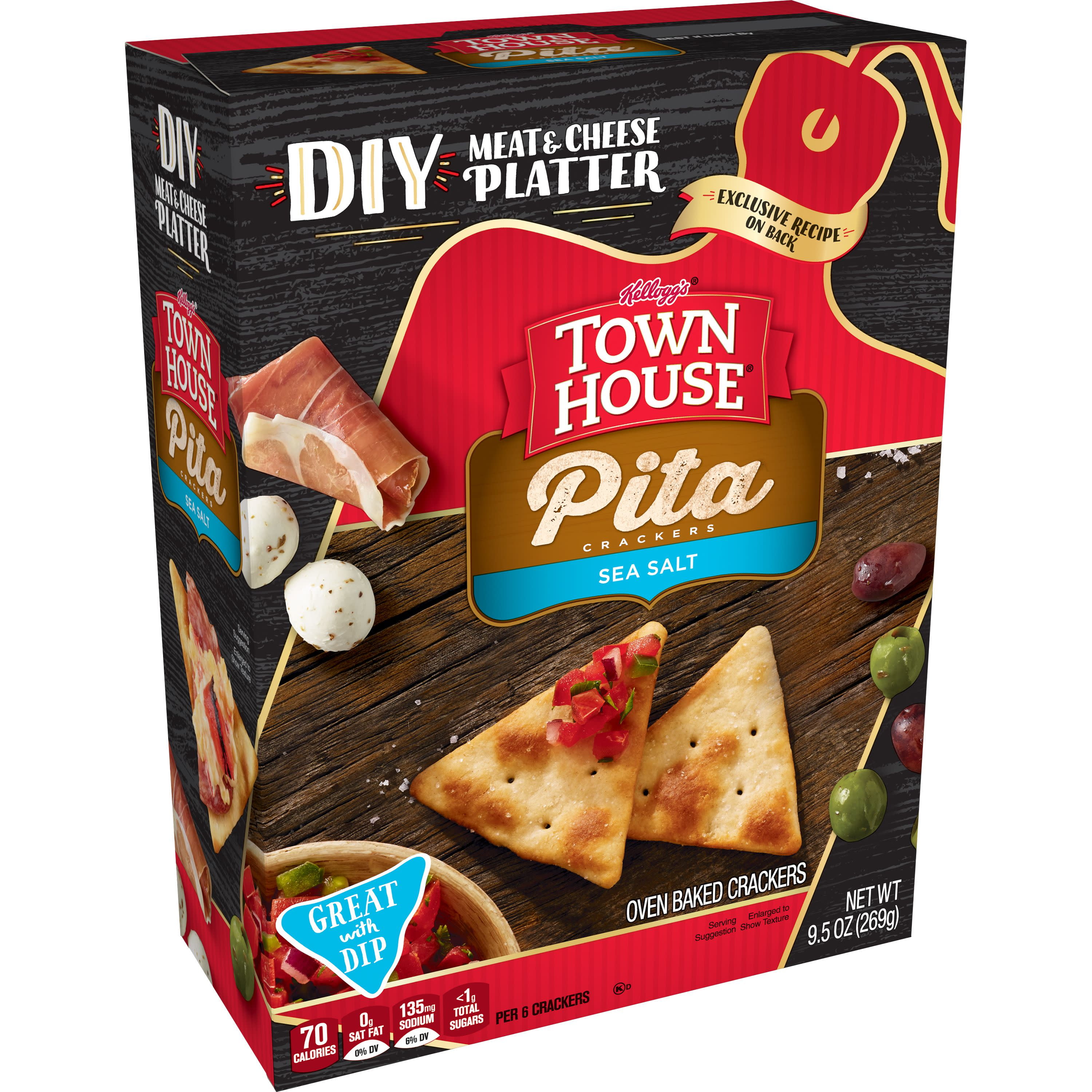 Keebler Town House Pita, Crackers, Sea Salt, 9.5 Oz