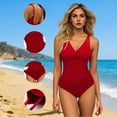 thumbnail image 2 of Iugvhana Women's One Piece Swimsuit Twist Front V Neck Adjustable Strap Modest Swimwear Ruched Slimming Tummy Control Bathing Suits Red XXL, 2 of 8