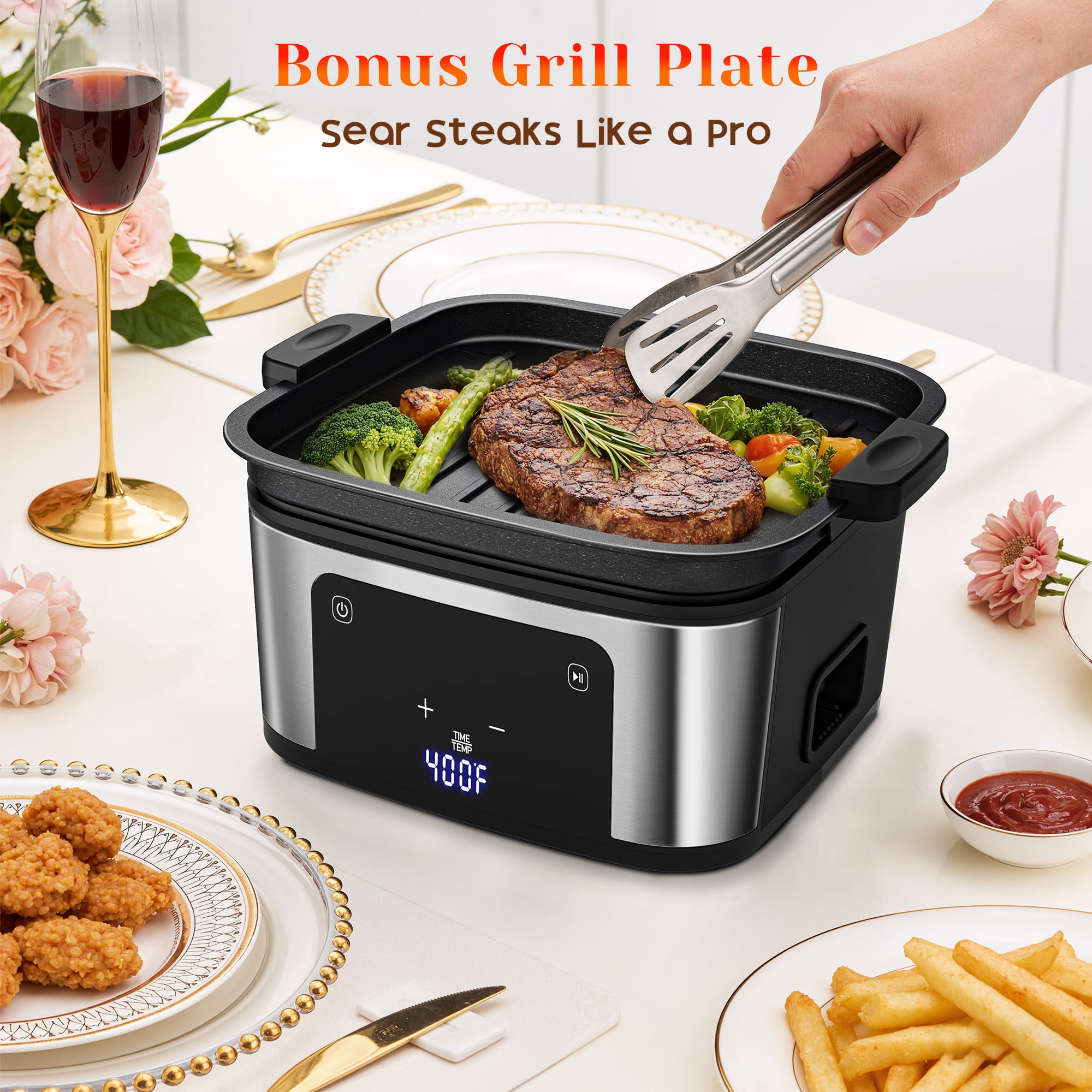 7.5QT Family-Size Air Fryer Oven – 8-in-1 Digital LED Touchscreen, 360° Rapid Air Circulatio, Detachable Grill Plate, Large Viewing Window, Nonstick Basket + 100 Liners, Up to 7 Servings