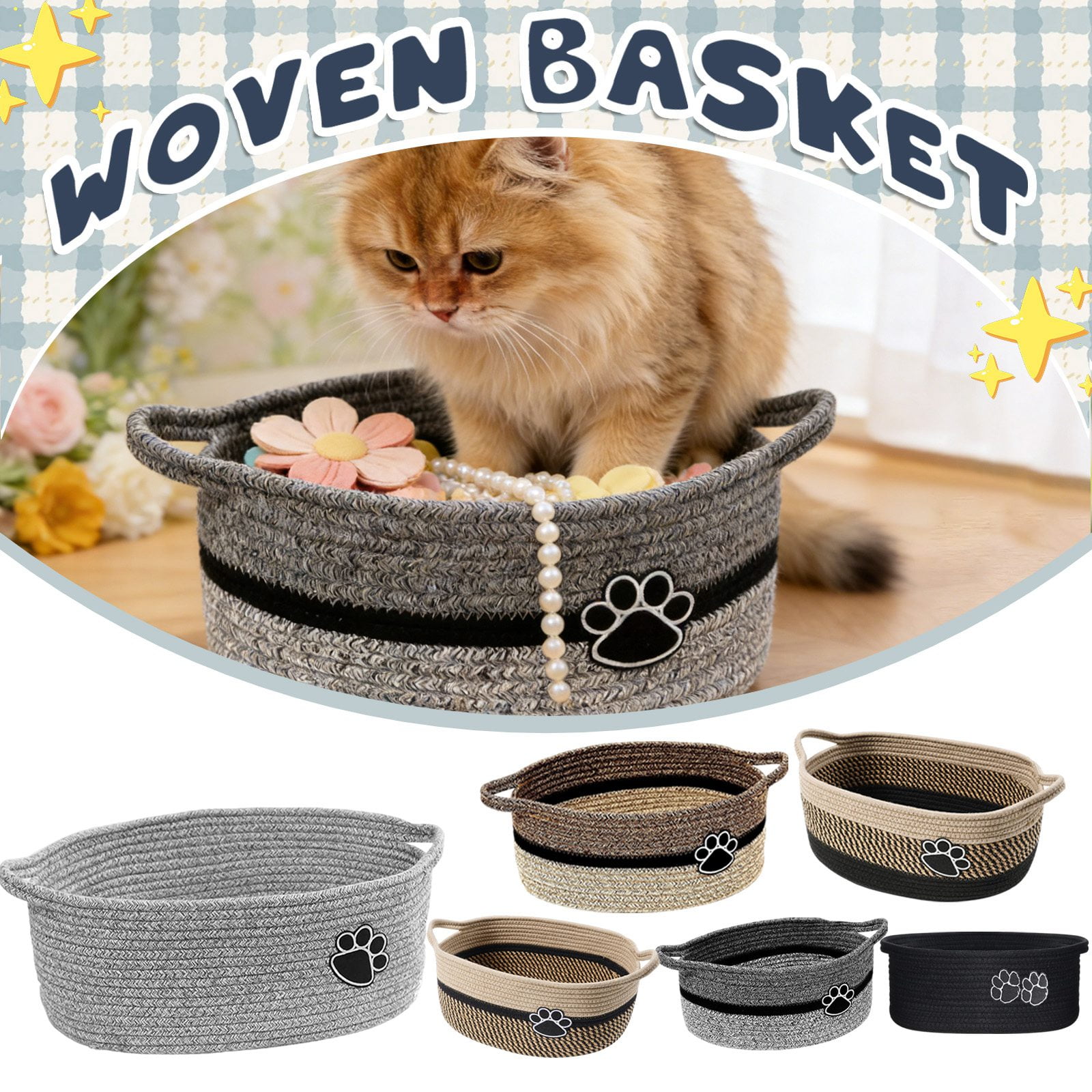 Dog Toy Organizer Pet Storage Basket Large Capacity Rattan Style Carrier with Reinforced Handles for Snacks Accessories Rustic Vibe For Hallway Laundry Room Mudroom Gift Idea C