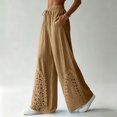 thumbnail image 5 of Kttectoa Womens Pants Drawstring Wide Leg Palazzo Pants Floral Lace Hem Boho Loose Casual Pants Vacation Solid, 5 of 5