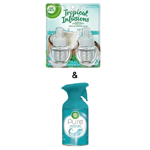 Pure Premium Aerosols - Ocean Breeze, 5.5 oz., 1 ct. By Air Wick & Plug-in Air Freshener, Scented Oil Refills, Tropical Coconut Water, 2 Refills, Limited Edition by Air Wick