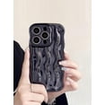 thumbnail image 5 of iPhone 14 Pro Max Case - Wavy Edge Water Ripple Pattern Design, Cute Wave Curly Frame Shape, Soft Flexible TPU Shockproof Full-Body Protective Cover for Women Girls - Shiny Black, 5 of 16