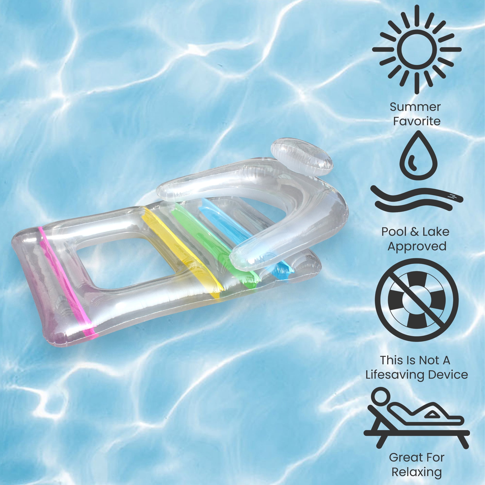Northlight 62" Clear Inflatable Swimming Pool Float Lounger with Backrest