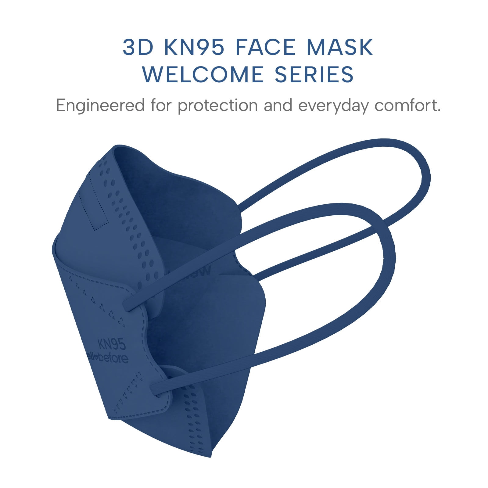 WellBefore Welcome Series KN95 3D Face Mask, Denim, Regular, Pack of 50