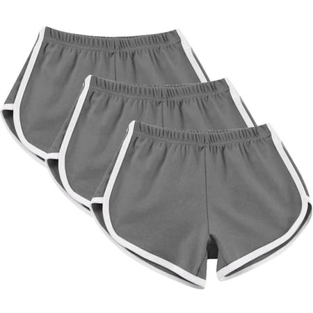 3 Pack Summer Hot Shorts for Women Elastic Waist Cotton Sports Shorts Athletic Yoga Dance Pajama Short Pants (L  Gray)