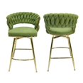 thumbnail image 5 of Bar Chair Linen Woven Bar Stool Set of 2,Golden legs Barstools No Adjustable Kitchen Island Chairs,360 Swivel Bar Stools Upholstered Bar Chair Counter Stool Arm Chairs with Back Footrest, (Green), 5 of 9