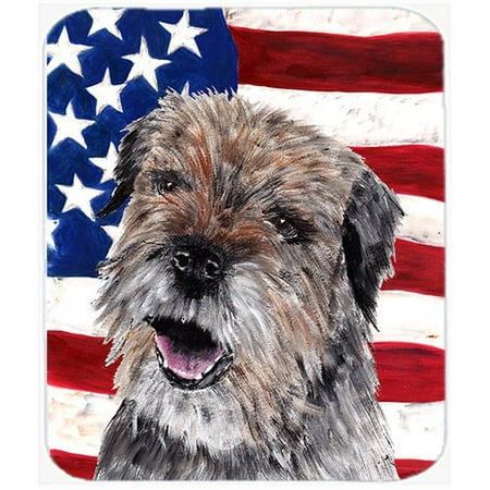 Mix Board - Caroline's Treasures Patriotic Border Terrier Mix USA American Flag Glass Cutting Board