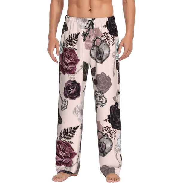 Fotbe Retro Red Black Roses Pantalones de Pijama para Hombre, Pantalones de Dormir, Pantalones de Casa con Cintura Ajustable y Bolsillos-X-Large