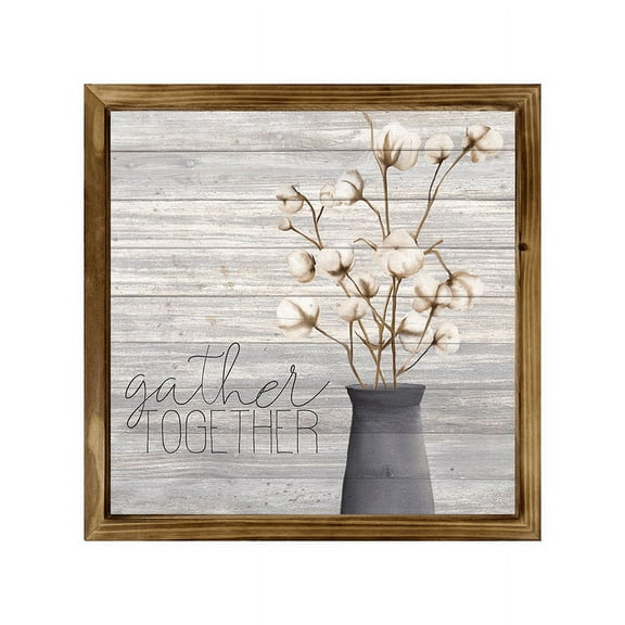 Eveokoki Gather Together Square Rustic Wood Signs,Vintage Wooden Farmhouse Plaque, Large Wood Framed Wall Hanging Decor 16"