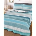 thumbnail image 3 of Quilts Full Size Bedding Set, Teal Nordic Style Stripes Lightweight Quilted Comforter, Turquoise Texture Soft Reversible Bedspread Coverlet with Pillow Covers for All Season, 78" x 90", 3 of 7