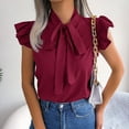 thumbnail image 4 of Samickarr Womens Chiffon Tops Sleeveless Ruffled V Neck Solid Color Blouse With Bow Tie Lace-up Casual Loose T Shirts, 4 of 8