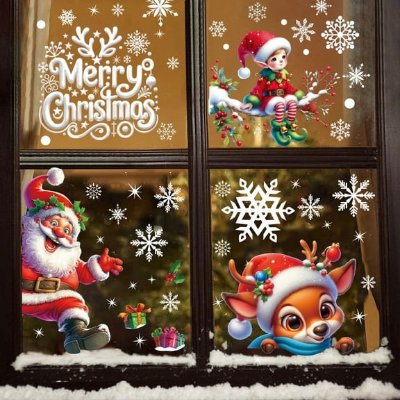 171 Pcs Christmas Santa Window Clings Xmas Window Decal Snowman Stickers for Christmas Party Home Decor