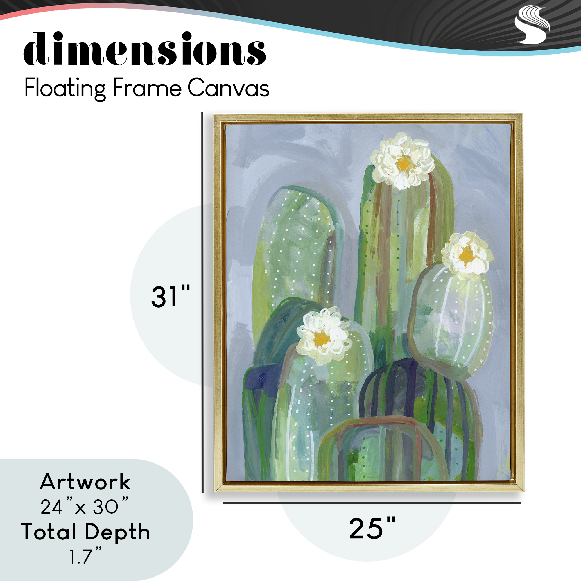 Desert Day Dream Cactus Gold Framed Floater Canvas Wall Art, design by Ashley Davis
