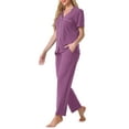 thumbnail image 4 of INSPIRE CHIC Women's Pajama Set Button Down Soft Short Sleeve Sleepwear Long Pants 2 Piece Lounge Set 2XL Purple, 4 of 6