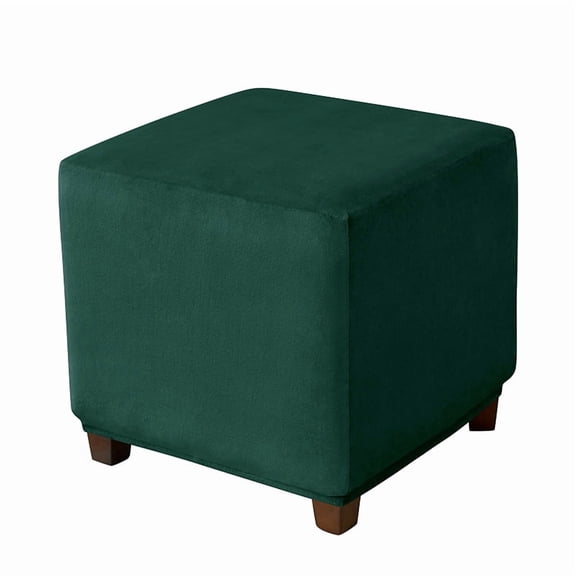 Zhuge Square Footstool Cover Square Velvet Storage Slipcovers Thick Stretch Footrest Foot Stool Covers Protector with Elastic, Small, Dark Green