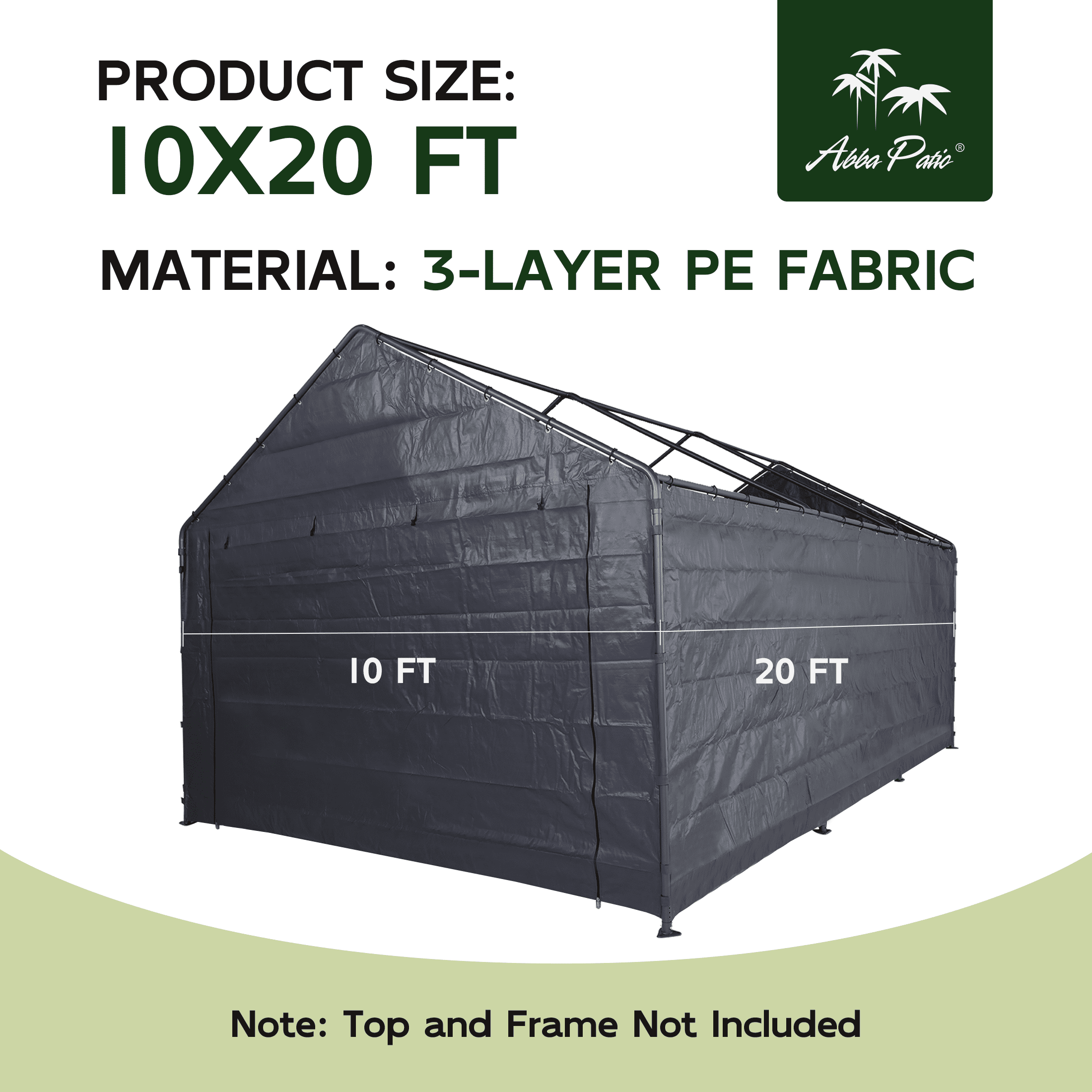 Abba Patio 10x20 ft Weather Carport Sidewall Tarp Replacement, Dark Grey- Top&Frame Not Included