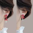 thumbnail image 2 of Wmool Boucles d'Oreilles en Éventail Irrégulier Rouge Style Chinois Unique pour Femmes, 2 of 9