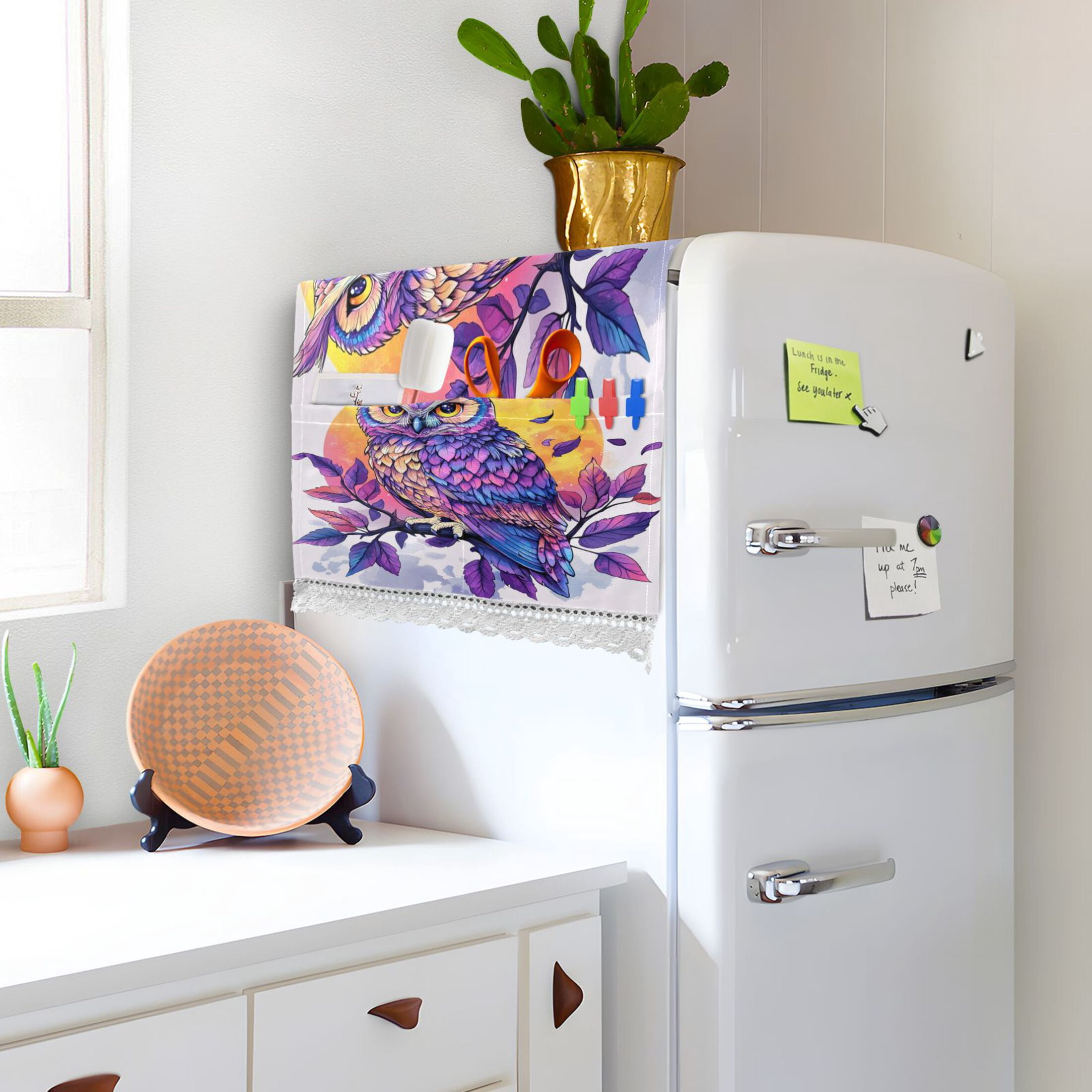 WOBOGO Vivid Purple Owl Washing Machine Cloth Dryer Refrigerator Top Cover Protective Non-Slip Mat For Kitchen Laundry