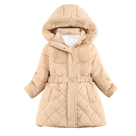newwalpole Girls' Winter Coat Sizes 5-12 Puffer Jacket Warm Windproof Waterproof Fleece-Lined Hooded Kids' Outerwear Khaki for Size 5-6 Years