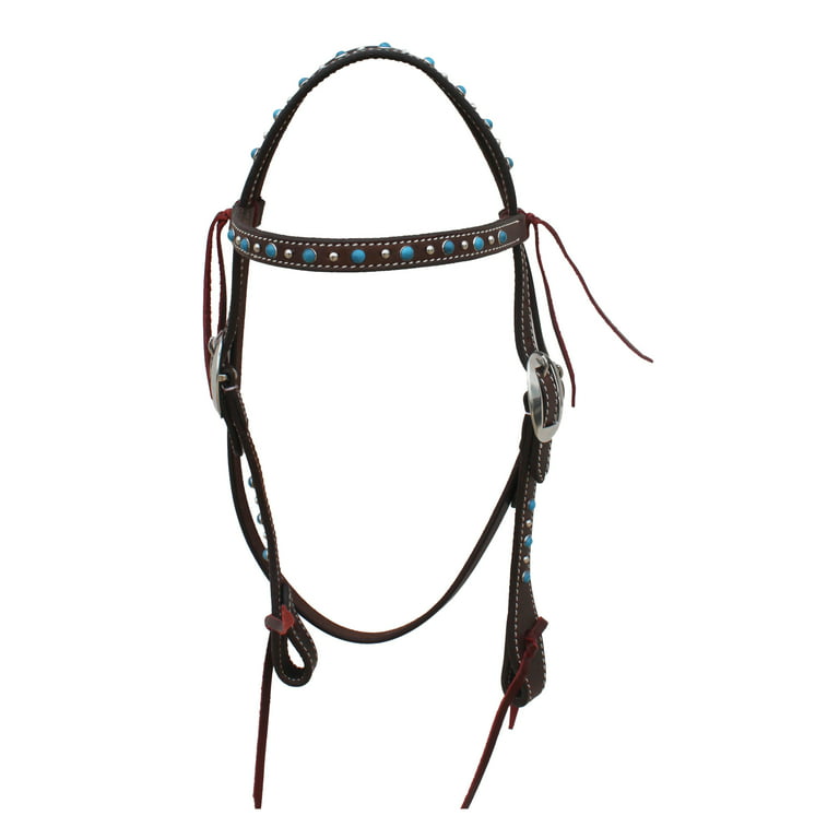 Horse Western Challenger Pony Brown Leather Bridle Headstall w/ Turquoise  Stones 78RT22BR 