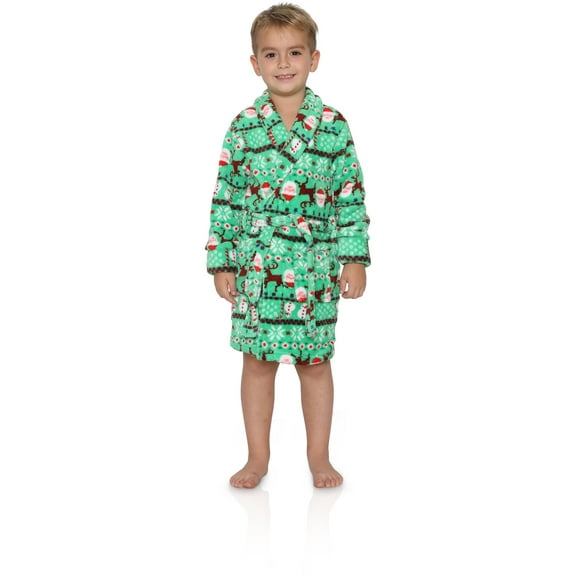Intimo Boys Bathrobe Green Belted Robe Sleepwear, Multi-color, Size: 3T