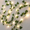 thumbnail image 1 of Paquete de 2 luces de cadena de hojas de hiedra verdes de 6.56 pies con pilas, 40 LED con pilas, guirnalda artificial para plantas, vid, luz de hadas (blanco cálido), 1 of 5