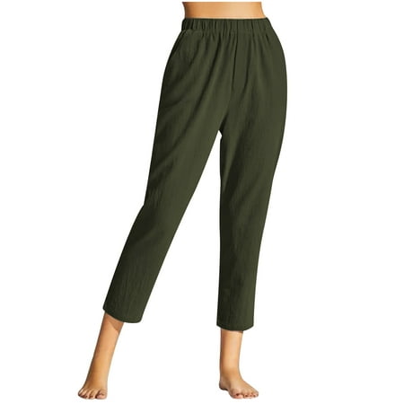 

High Waisted Scrub Pants For Women Fashion Women Summer Casual Loose Cotton And Linen Pocket Solid Capris Pants