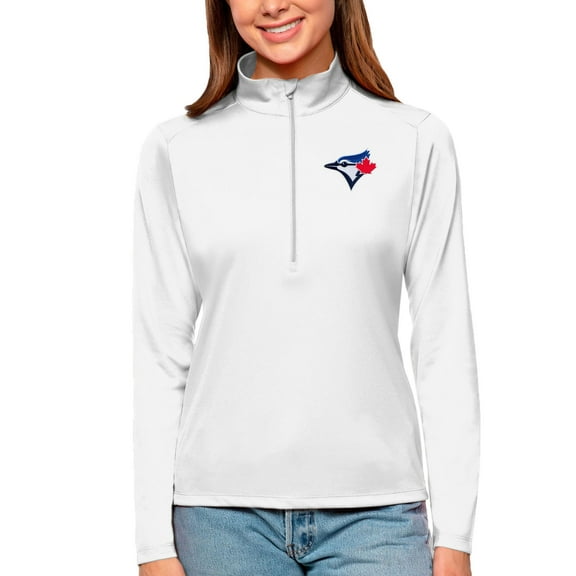 Women's Antigua White Toronto Blue Jays Tribute Quarter-Zip Pullover Top