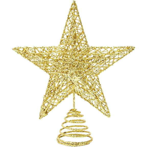 Christmas Tree Topper, 10" Gold Glittered Star with Hollow Design, Tree Topper Star for Christmas Tree Decoration