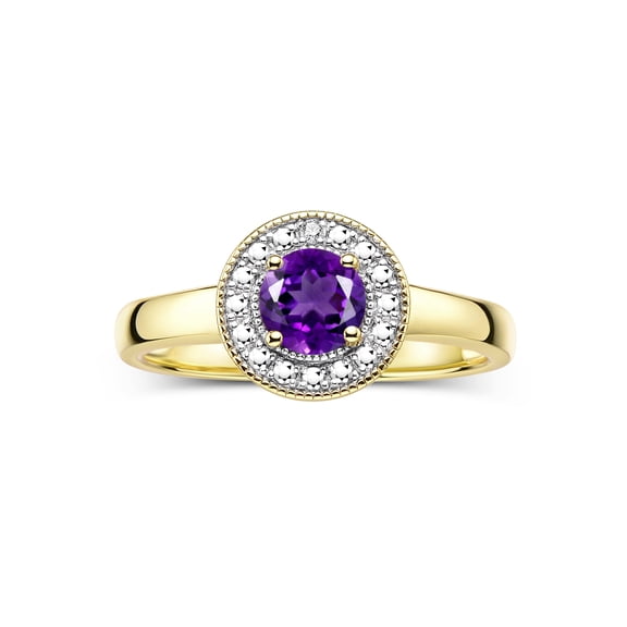 RYLOS Rings for Women 14K Yellow Gold Halo Ring with Round 4MM Gemstone &  Diamonds February Amethyst Jewelry Size 5