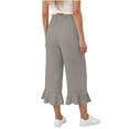 thumbnail image 7 of Qgtaibl Women's Elastic Waist Cotton Capri Pants Fashion Drawstring Ruffle Hem Lounge Cropped Pants Summer Loose Fit Flowy Beach Wide Leg Pants with Pockets Gray S, 7 of 7