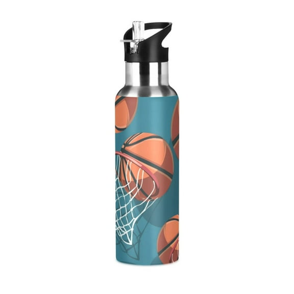 ALAZA Basketball-a1 Water Bottle Insulated Flask Stainless Steel Straw Lid 20 oz