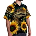 thumbnail image 2 of Crocodile Starry Sky Sunflower Men's Casual Printed Button Down Short Sleeve Spread Collar Beach Shirts for Summer, Unisex, 2 of 6