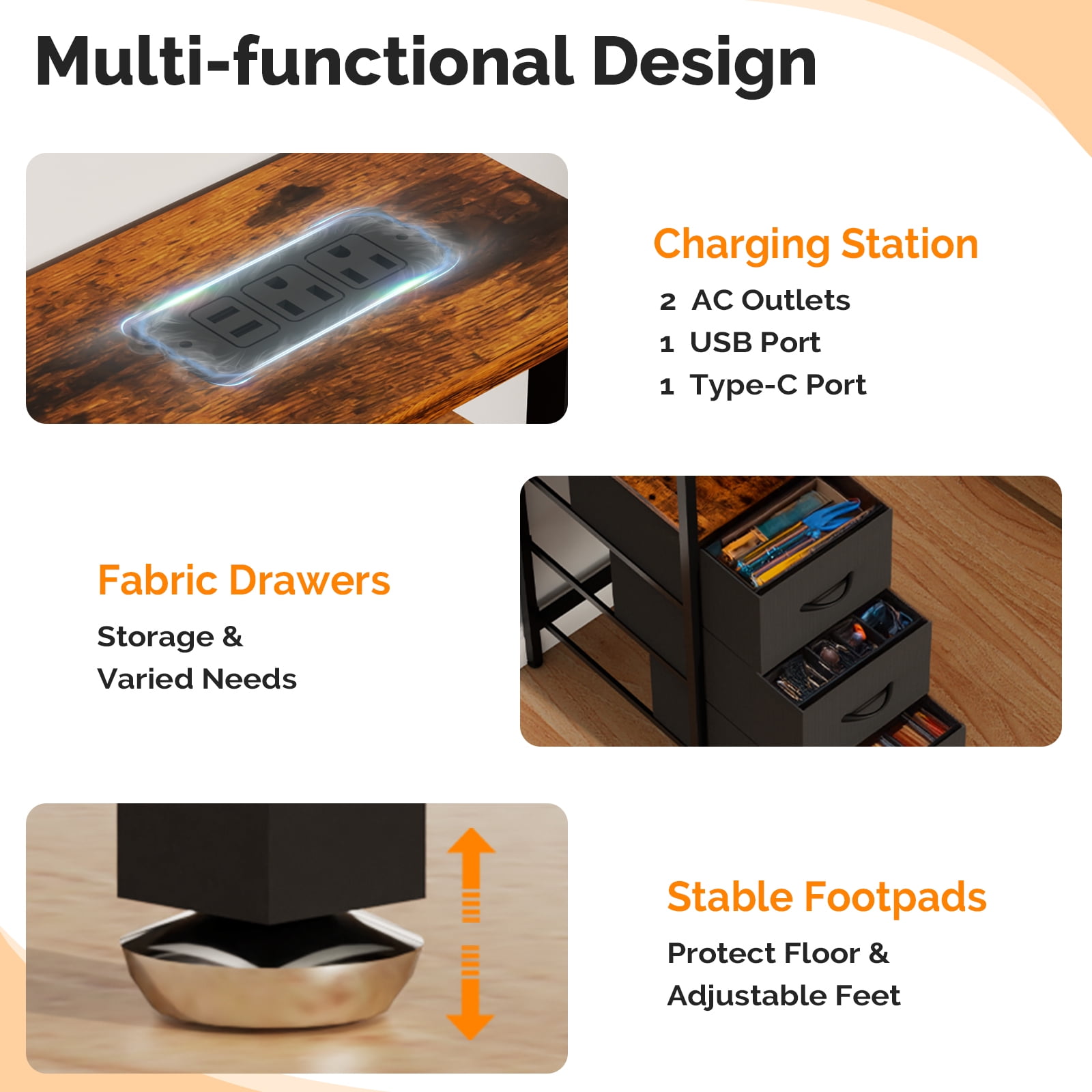 Ktaxon L-Shape Computer Desk with Charging Station 47 Inch Gaming Desk Concer PC Laptop Table with Drawers & Storage Shelves Workstation, Brown