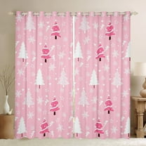 Homewish Girly Pink Xmas Tree Blackout Curtains Set of 2 (52x84 Each) for Kids, Kawaii Cartoon Christmas Window Curtains, Winter Stars Snowflake Curtains and Drapes, Black Out Curtains Decor