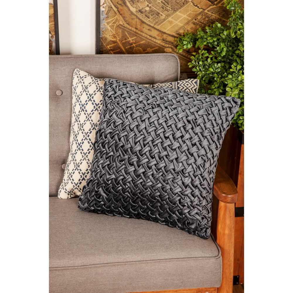 Decmode Dark Gray Square Throw Pillow with Smocked