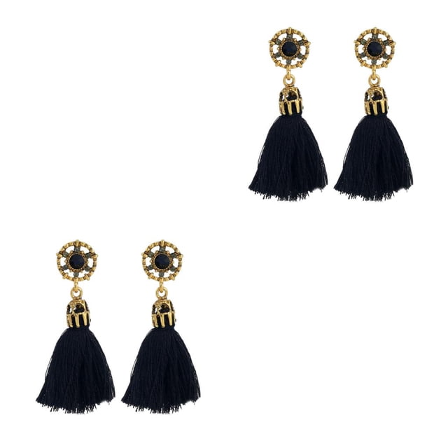 Sonducket Pendiente de borla larga Retro Barroco Palacio Oreja Anillo Accesorio decorativo de moda Orejas con estilo Gotas para mujeres y niñas Negro Negro 2piezas Sonducket CBP455401