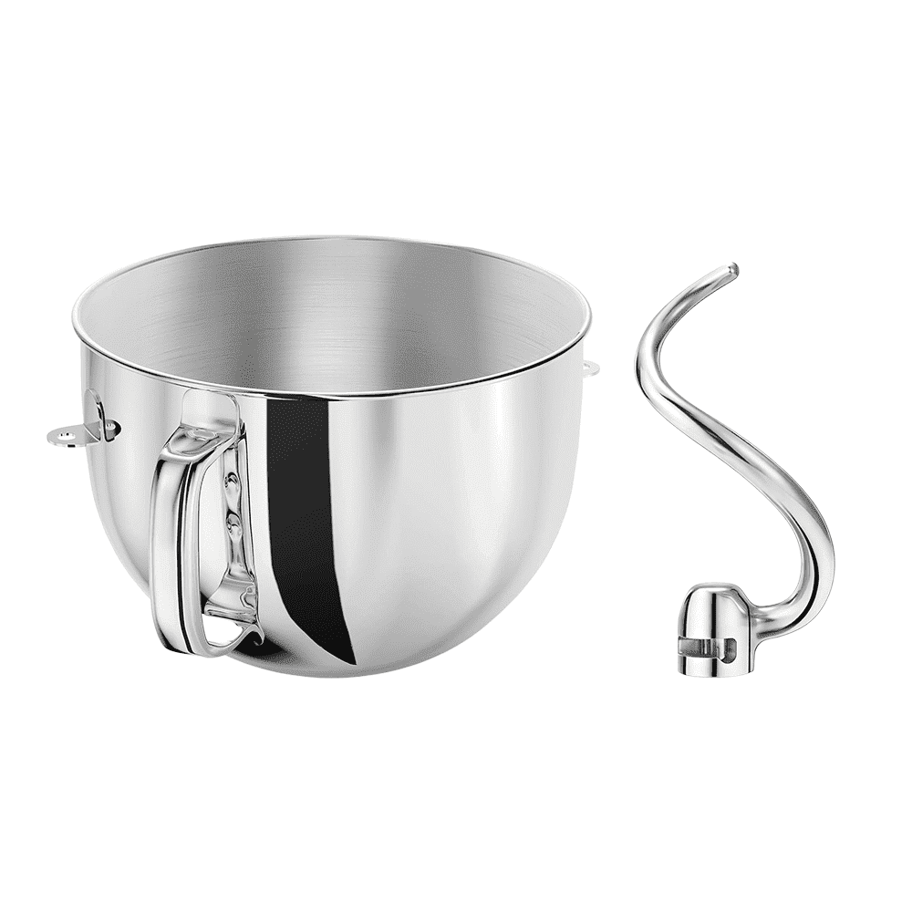Cfweater Compatible with KitchenAid 6-Quart Bowl-Lift Mixer 6QT Stainless Steel Bowl with Handle & Dough Hook Set, 2-Piece, Dishwasher Safe