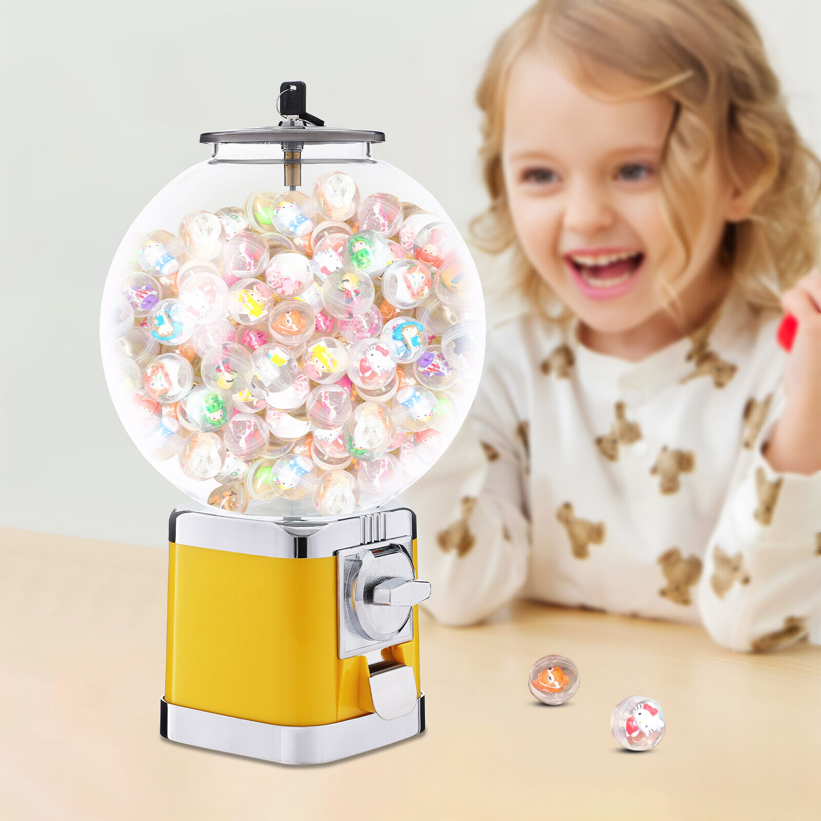 Kids Vending Machine Home Gumball Machine Candy Vending Machine with 2 Keys Coin Operated Gumball Machine Hold 500 1.26in Diameter Balls Bubble Gum Machine for Game Capsules Bouncy (Green)