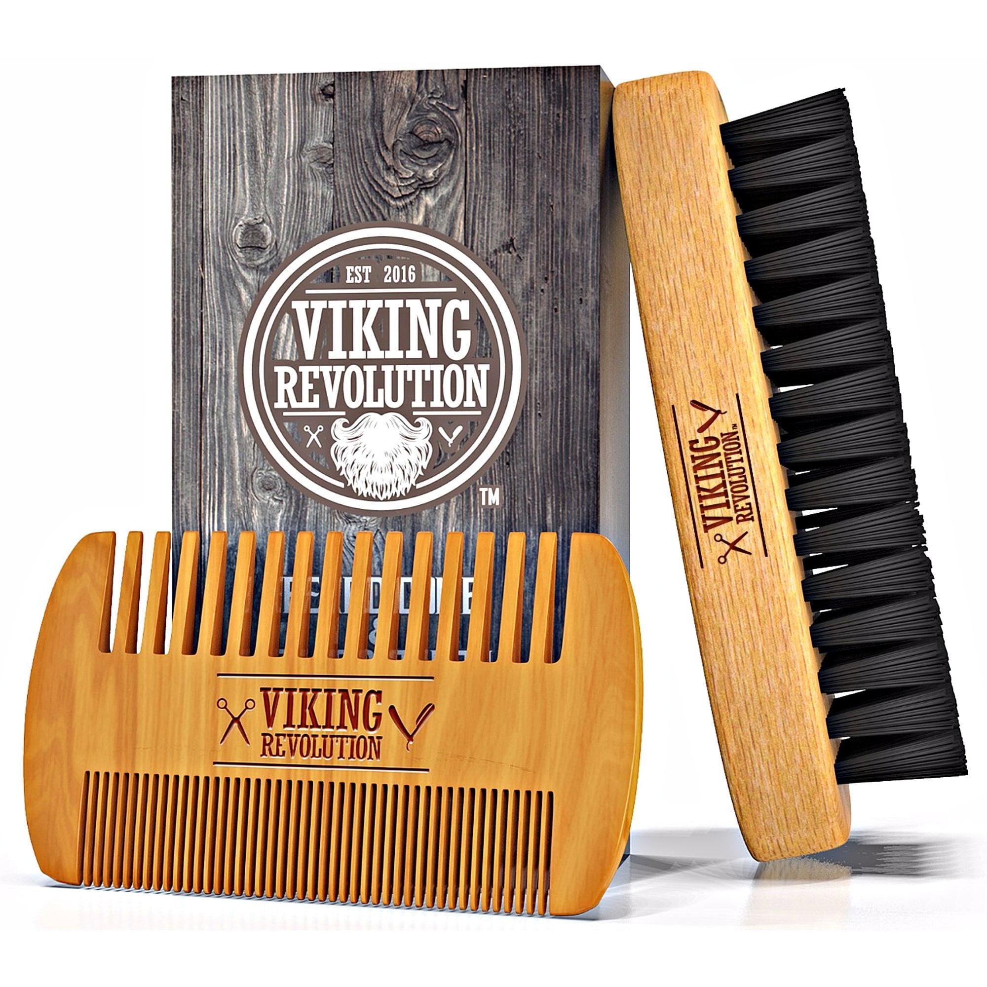 Viking Revolution Beard Comb & Beard Brush Set for Men Natural Boar