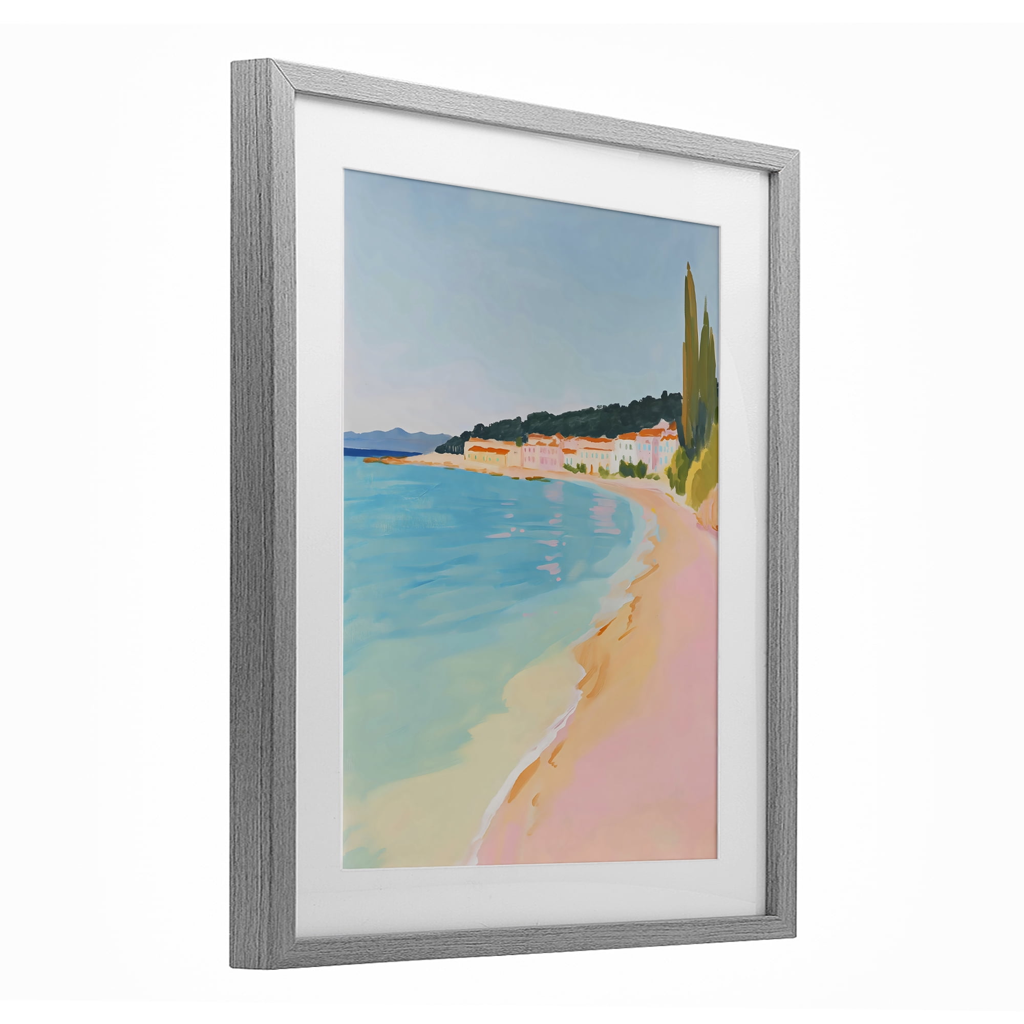 Stupell Industries Abstract Village By The Sea Gray Framed Print Under Glass, design by The Prints Vibe
