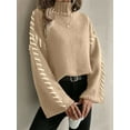 thumbnail image 5 of Women'S Chunky Knit Sweaters Fall Long Sleeve Mock Neck Oversized Pullover Tops Winter Fashion Clothes Light Khaki M, 5 of 10