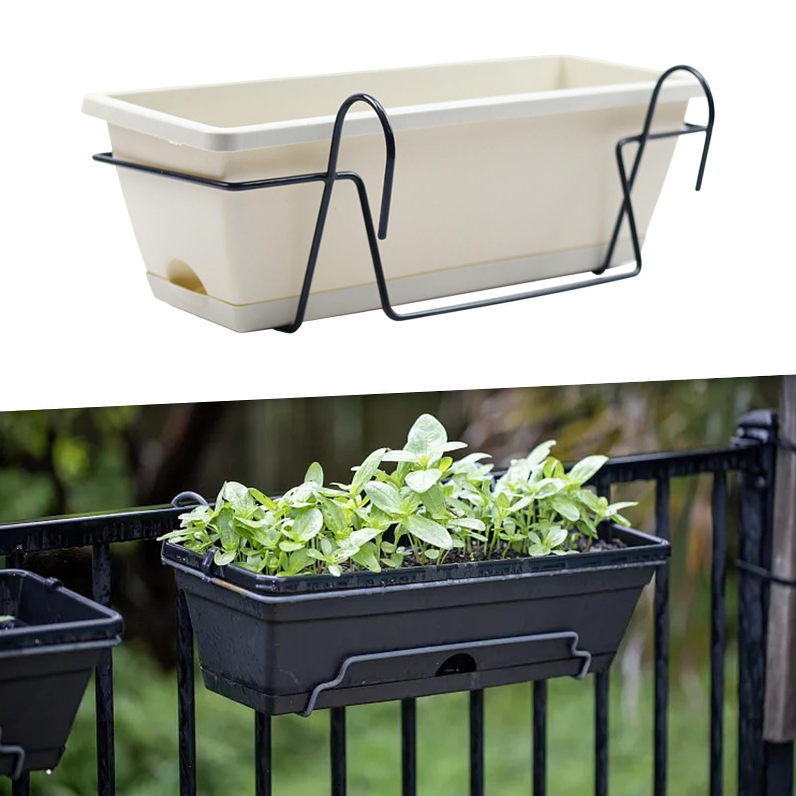 simhoa Balcony Railing Planter over The Railing Planter Box with Rack and Tray Plant Holder Deck Window Boxes Planter for Deck Porch black iron rack